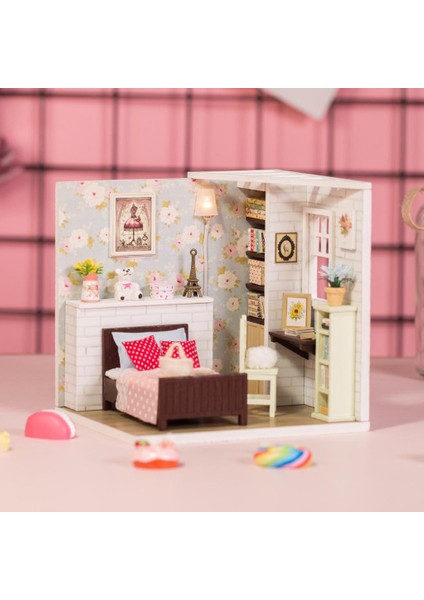 1/24 Dıy Ahşap 3D Minyatür Dollhouse Model Kiti Basit Stil Kız Yatak Odası (Yurt Dışından)