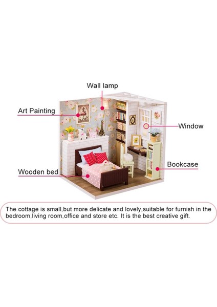 1/24 Dıy Ahşap 3D Minyatür Dollhouse Model Kiti Basit Stil Kız Yatak Odası (Yurt Dışından)