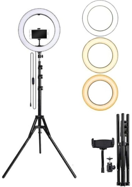 LED Işıklı Ring Light Tripod Selfie Makyaj Işığı Youtuber Kuaför Çekim Işığı