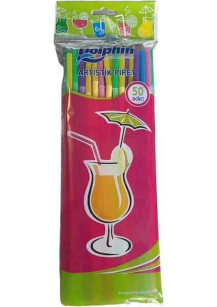 Artistik Pipet Renkli Flexıble Straws 50LI