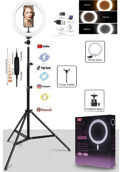 Selfie Işığı Rıng Lıght LED Halka Işık Tripod Akıllı Telefon Makyaj Işığı 180 cm Tripod