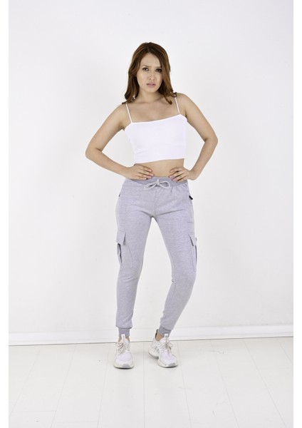 2 Iplik Yanları Kargo Cepli Kadın Eşofman ALTI-8820