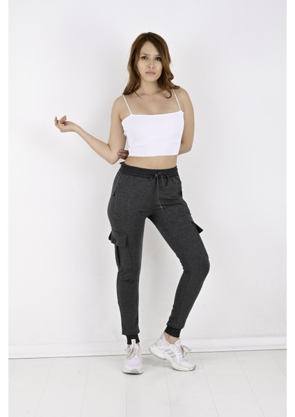 2 Iplik Yanları Kargo Cepli Kadın Eşofman ALTI-8820