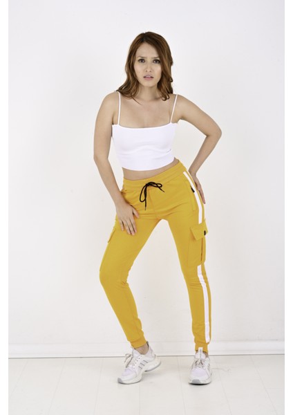 2 Iplik Yanları Şeritli,kargo Cepli Kadın Eşofman ALTI-8831