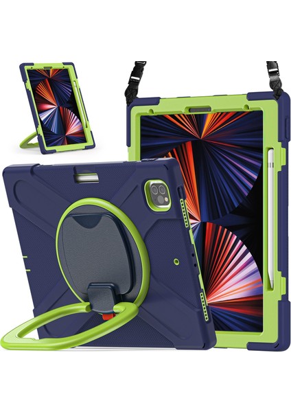 Ipad Pro 12.9 2021 Için Durum (Navy Blue + Lime) (Yurt Dışından)
