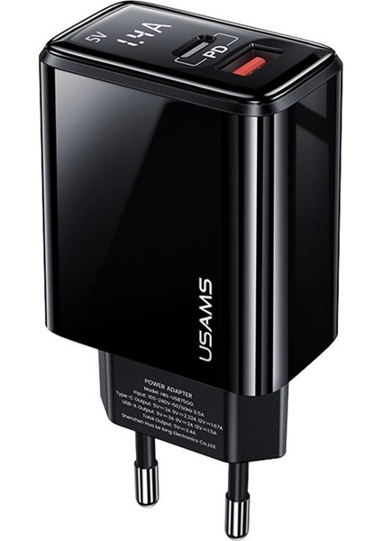 Usams US-CC133 T40 20W Qc3.0+Pd Type-C+Usb Dijital Göstergeli Hızlı Şarj Başlığı