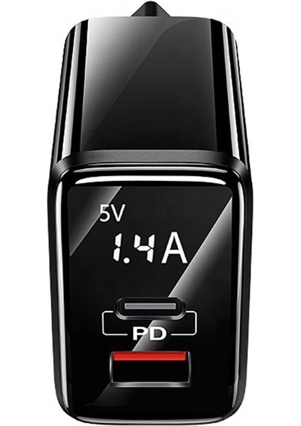 Usams US-CC133 T40 20W Qc3.0+Pd Type-C+Usb Dijital Göstergeli Hızlı Şarj Başlığı