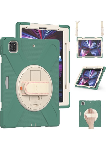 IPAD Pro Için Silikon + Pc Kılıf 12.9 2021 (Emerald Green) (Yurt Dışından)
