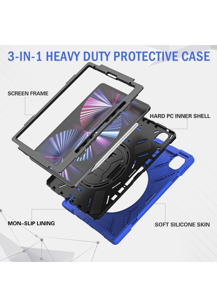 IPAD Pro Için Silikon + Pc Kılıf 12.9 2021 (Blue) (Yurt Dışından) modelleri