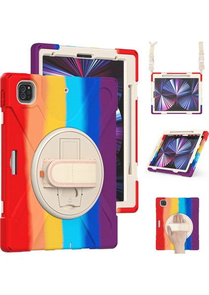 IPAD Pro Için Silikon + Pc Kılıf 12.9 2021 (Colorful Red) (Yurt Dışından)