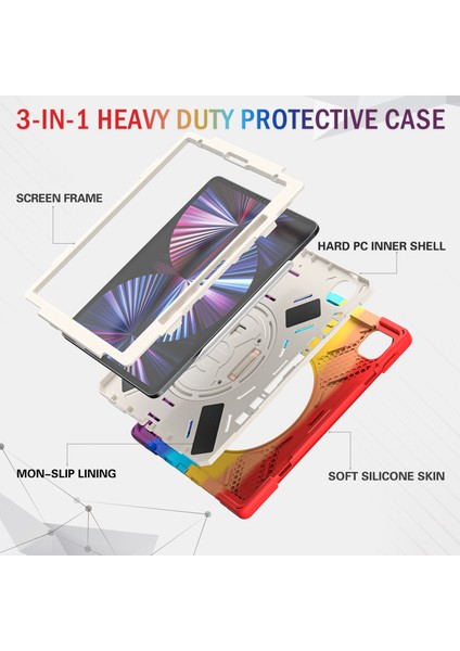 IPAD Pro Için Silikon + Pc Kılıf 12.9 2021 (Colorful Red) (Yurt Dışından) modelleri