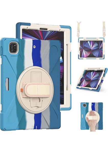 IPAD Pro Için Silikon + Pc Kılıf 12.9 2021 (Colorful Blue) (Yurt Dışından)