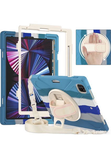 IPAD Pro Için Silikon + Pc Kılıf 12.9 2021 (Colorful Blue) (Yurt Dışından)