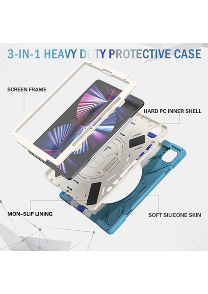 IPAD Pro Için Silikon + Pc Kılıf 12.9 2021 (Colorful Blue) (Yurt Dışından)