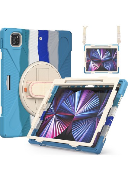 IPAD Pro Için Silikon + Pc Kılıf 12.9 2021 (Colorful Blue) (Yurt Dışından)