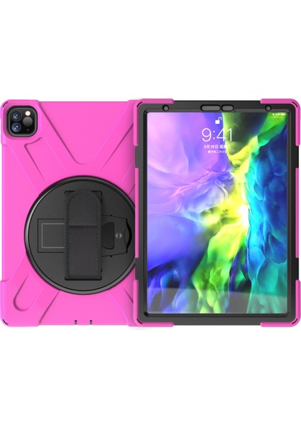 Ipad Pro 11 (2020) Için 360 Derece Dönme Pc Silikon Kılıf (Kırmızı Gül) (Yurt Dışından)