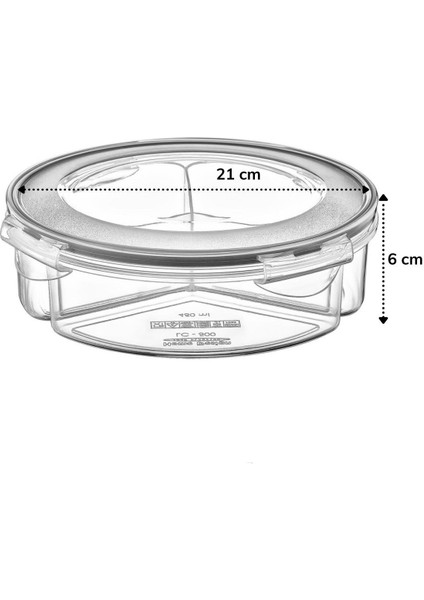 3 Bölmeli Sızdırmaz Contalı Kilitli Kapaklı 1,35 Litre yuvarlak Erzak Saklama Kabı LC-500 (3791)