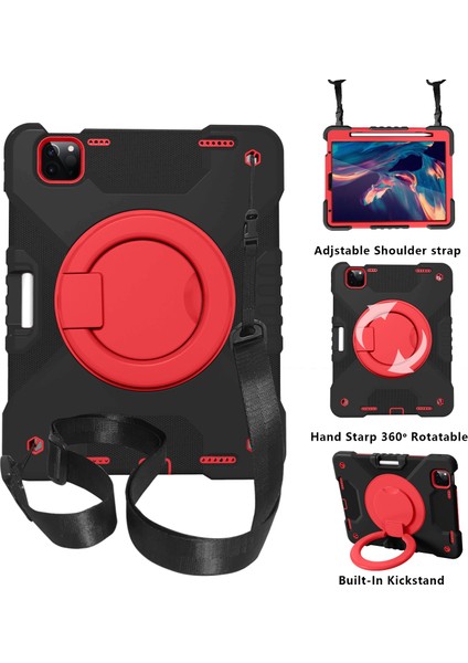 IPAD Pro 11 (2018/2020) Silikon + Pc Kılıfı (Black+Red) (Yurt Dışından)