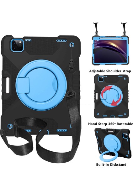 IPAD Pro 11 (2018/2020) Silikon + Pc Kılıfı (Black+Blue) (Yurt Dışından)