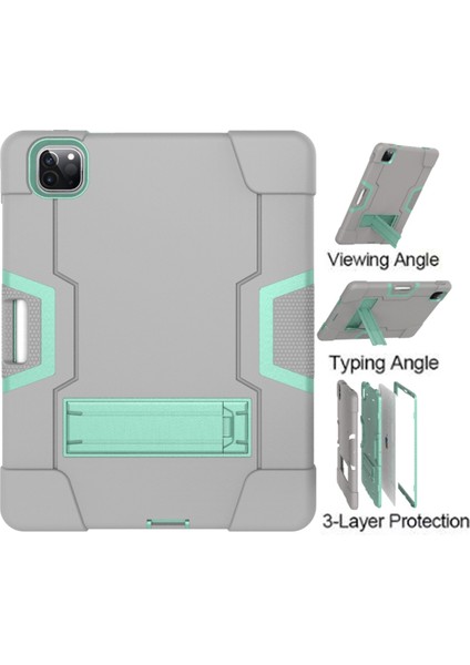 For iPad Pro 12.9 2021 / 2020 / 2019 Silicone + Pc Case (Grey + Mint Green) (Yurt Dışından) modelleri