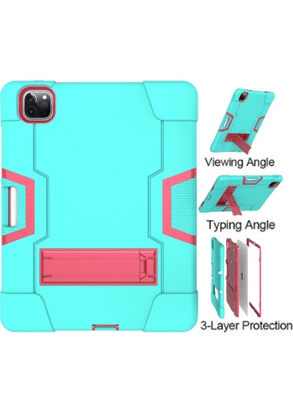 For iPad Pro 12.9 2021 / 2020 / 2019 Silicone + Pc Case (Mint Green + Rose Red) (Yurt Dışından) modelleri