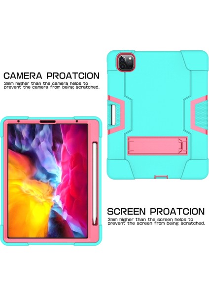 For iPad Pro 12.9 2021 / 2020 / 2019 Silicone + Pc Case (Mint Green + Rose Red) (Yurt Dışından) fırsatları