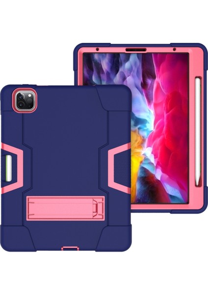 For iPad Pro 12.9 2021 / 2020 / 2019 Silicone + Pc Case (Navy Blue + Rose Red) (Yurt Dışından)