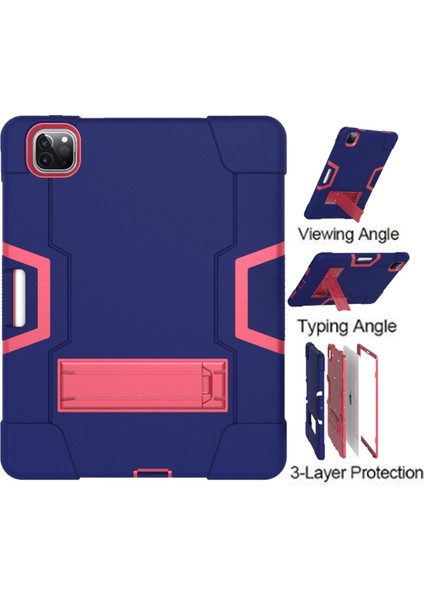 For iPad Pro 12.9 2021 / 2020 / 2019 Silicone + Pc Case (Navy Blue + Rose Red) (Yurt Dışından)