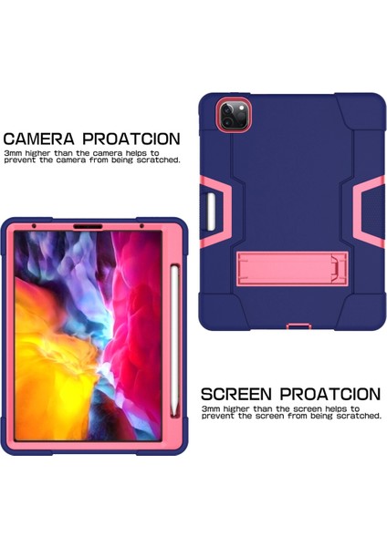 For iPad Pro 12.9 2021 / 2020 / 2019 Silicone + Pc Case (Navy Blue + Rose Red) (Yurt Dışından)