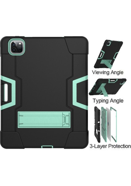 For iPad Pro 12.9 2021 / 2020 / 2019 Silicone + Pc Case (Black + Mint Green) (Yurt Dışından) modelleri