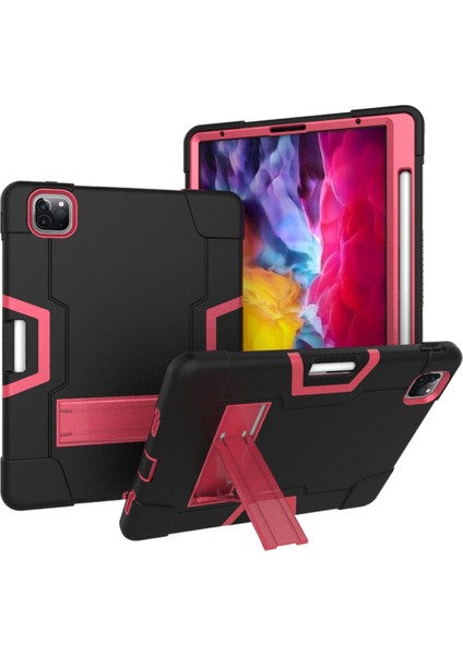 For iPad Pro 12.9 2021 / 2020 / 2019 Silicone + Pc Case (Black + Rose Red) (Yurt Dışından)