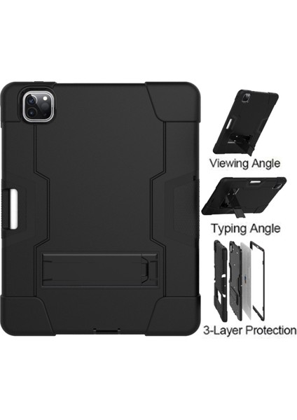 For iPad Pro 12.9 2021 / 2020 / 2019 Silicone + Pc Case (Black) (Yurt Dışından) modelleri