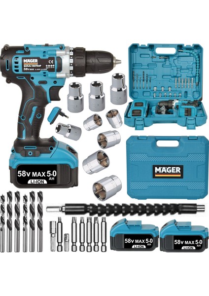 Brushless Matkap Metal Şanzıman Çift Akülü 24 Parça Set + Şarjlı Vidalama