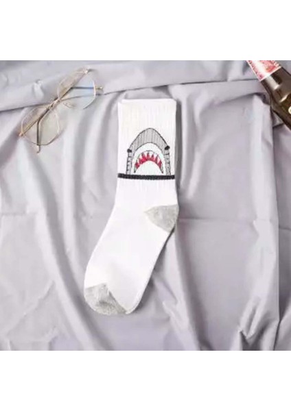 Shark Beyaz Unisex Çorap