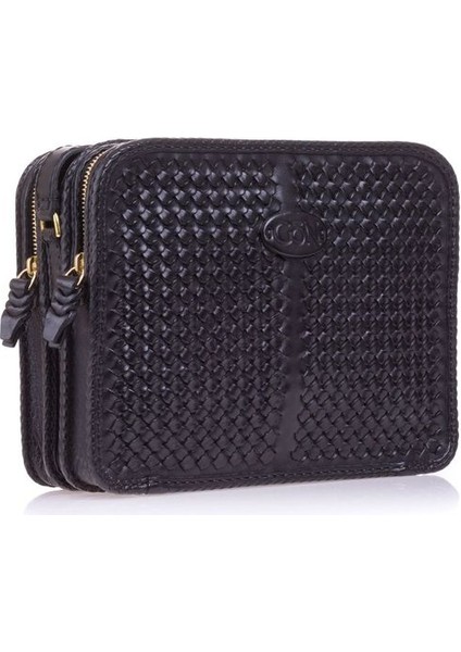 Handmade Peke Siyah Deri Kadın Çapraz Askılı Çanta 042 Peke