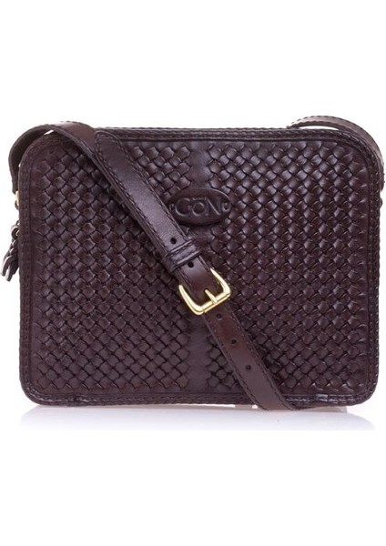 Handmade Peke Kahve Deri Kadın Çapraz Askılı Çanta 042 Peke