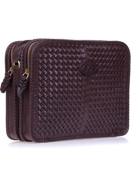 Handmade Peke Kahve Deri Kadın Çapraz Askılı Çanta 042 Peke