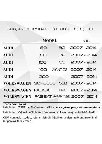 Audi 80,90, Vw Scirocco, Passat, Passat Variant Için Sunroof Ayağı