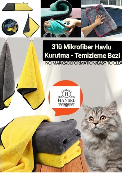 3'lü 60*30 Mikrofiber Havlu Araba Oto Cam Kapı Bezi Hayvan Kurutma Bezi