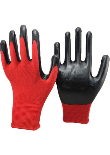 3 Adet Kırmızı Siyah Nitril Kaplı Polyester Iş Eldiveni - AL2843