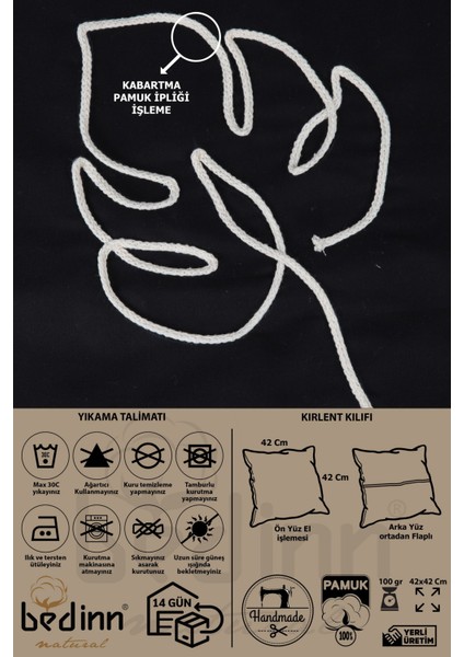 Boho Kırlent Kılıfı Yaprak Çizgi Sanatı Siyah, Tek Çizgi Sanatı, Minimalist Çizim 42X42 cm modelleri