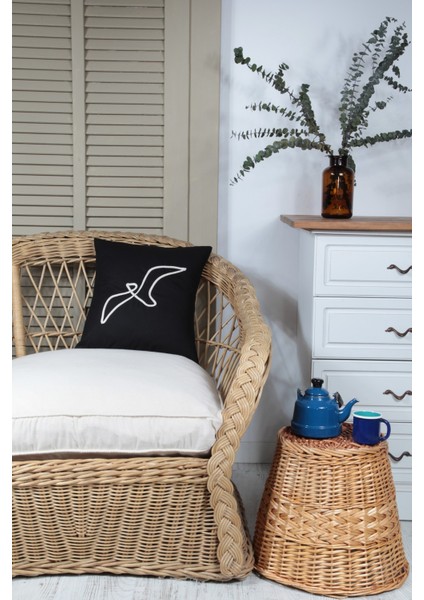 Boho Kırlent Kılıfı Martı Çizgi Sanatı Siyah, Tek Çizgi Sanatı, Minimalist Çizim 42X42 cm