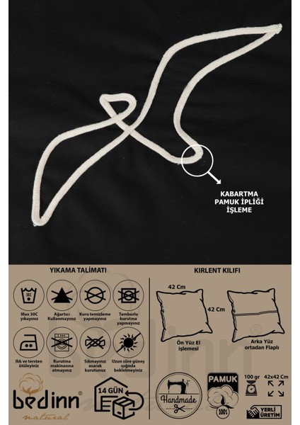 Boho Kırlent Kılıfı Martı Çizgi Sanatı Siyah, Tek Çizgi Sanatı, Minimalist Çizim 42X42 cm modelleri