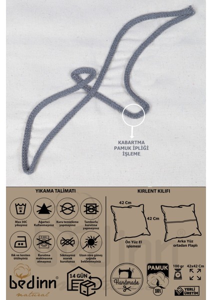 Boho Kırlent Kılıfı Martı Çizgi Sanatı Krem, Tek Çizgi Sanatı, Minimalist Çizim 42X42 cm modelleri