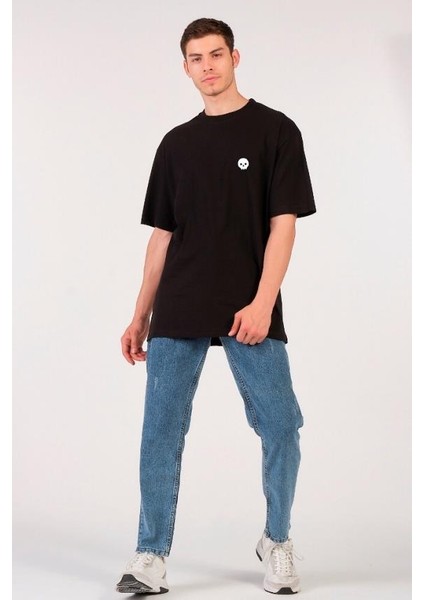 Unisex (Erkek -Kadın) Oversize T-Shirt Black (Siyah) Sevimli Kuru Kafa