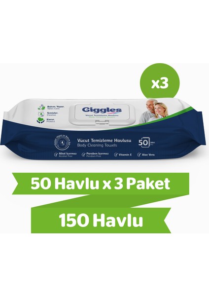 Vücut Temizleme Havlusu 50'li 3 Paket 150 Havlu