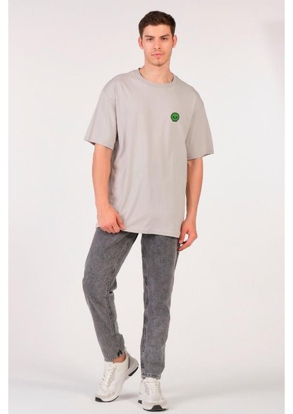 Unisex (Erkek -Kadın) Oversize ( Bol-Salaş ) T-Shirt Renk Gri Sevimli Kuru Kafa