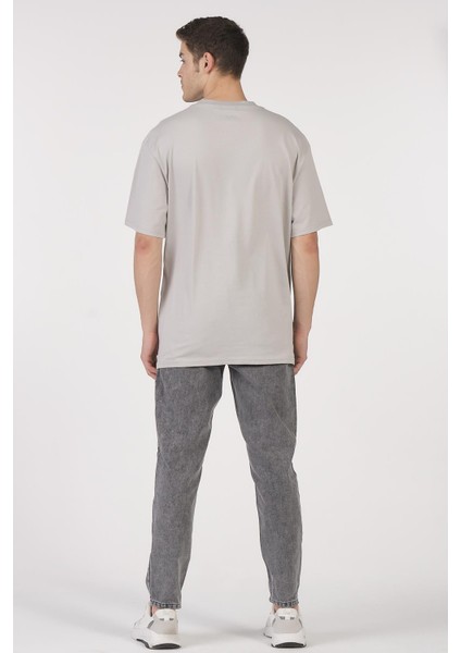 Unisex (Erkek -Kadın) Oversize ( Bol-Salaş ) T-Shirt Renk Gri Sevimli Kuru Kafa
