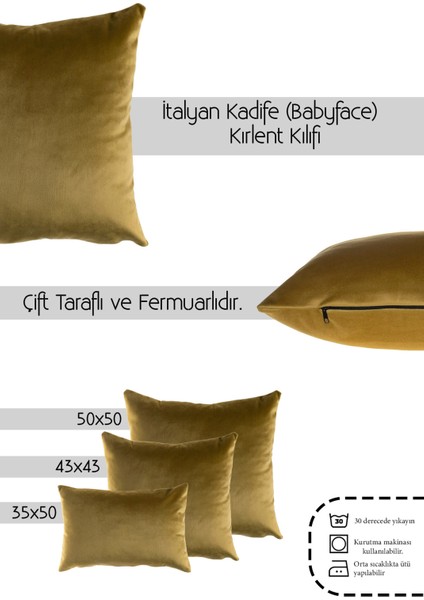 Hardal Sarı Kadife (Babyface) Çift Taraflı Kırlent Kılıfı