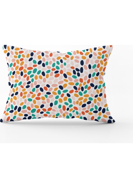 Turuncu Yeşil Tropik Geometrik Desenli Dijital Baskılı Kırlent Kılıfı - CGH1046-3550 Çift Tarafı Baskılı